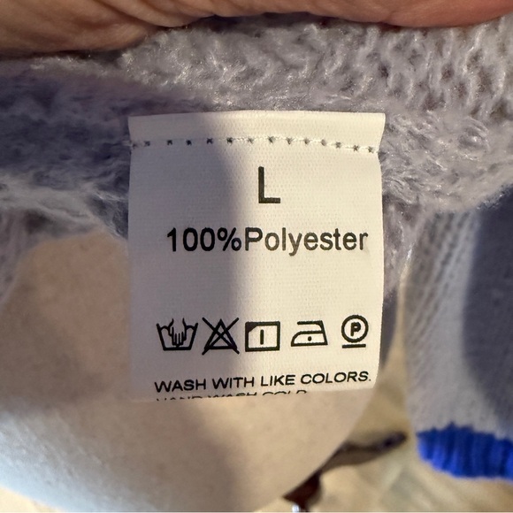 Lavender Multicolor Peace Sign Crew Neck Sweater | Size Large - Picture 5 of 8